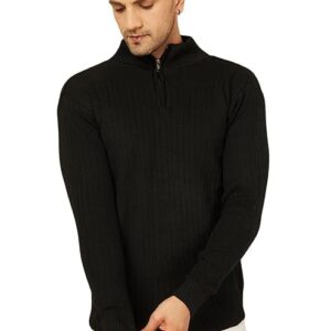 Kvetoo Men High Neck Zipper Full Sleeve Woolen Winter Sweater