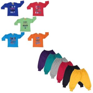 Fareto Unisex Baby Combo of Clothing Set 6 Track Pants with Rib & 5 Mom & Dad Hindi Quotes