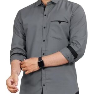 CB-COLEBROOK Men's Regular Fit Solid Soft Touch Cotton Casual Shirt with Pocket Design with Spread Collar & Full Sleeves