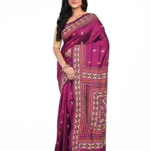 Tantuja Bengal Handloom Kantha Lightweight Comfortable Hand Woven Printed Silk Ethnic Wear Saree