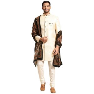 KISAH Men's White Kurta Indo-Western Sherwani Set Indo-Western