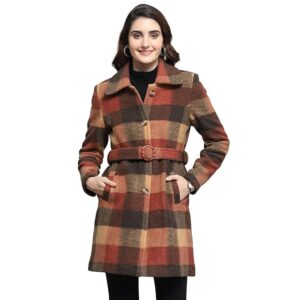 Monte Carlo Womens Check Rust Collar Full Sleeve Coat