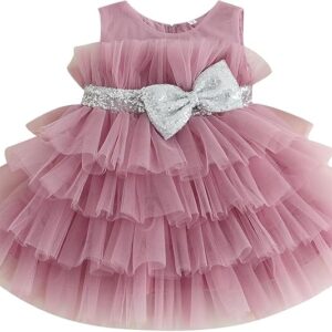 Fairy Dolls Baby Girls Frill Knee Length Dress with Sequin Bow