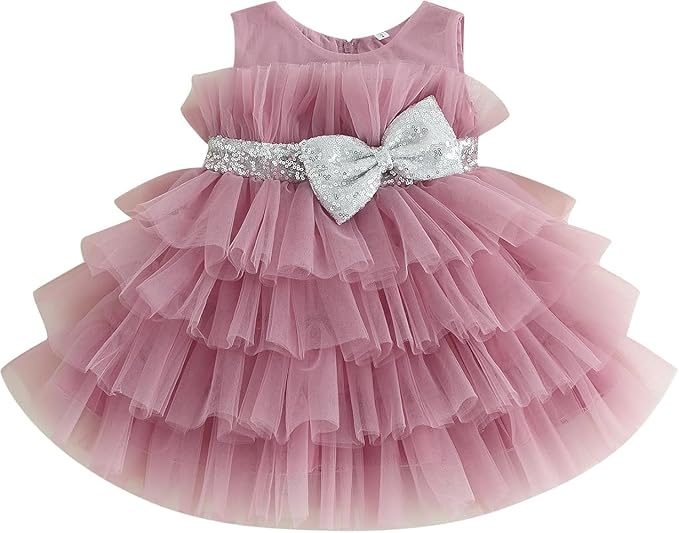 Fairy Dolls Baby Girls Frill Knee Length Dress with Sequin Bow