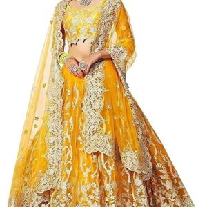 SAFERSKY Women's Silk Blend Semi-Stitched Lehenga