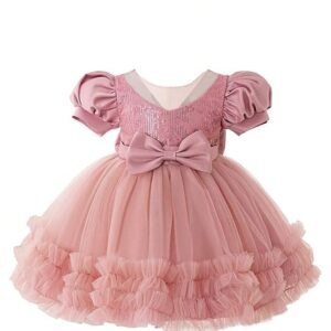 Niren Rollar Frock net Ruffle Patterned Flared Baby Girl Frock