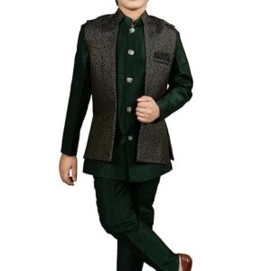AHHAAAA Kids Ethnic Silk Blend Waistcoat, Kurta, Pyjama
