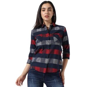 Campus Sutra Women's Checkered Button Up Regular Fit Shirt for Casual Wear
