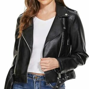 Leather Jacket for women biker black For Winter