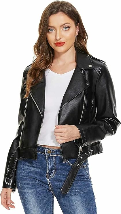 Leather Jacket for women biker black For Winter
