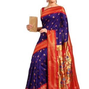 Varkala Silk Sarees Women's Paithani Soft Silk Kadiyal Maharani Saree With Blouse Piece
