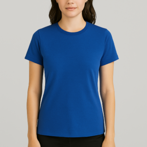 ANJIR Women Solid Round Neck Cotton Blue T-shirt