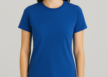 ANJIR Women Solid Round Neck Cotton Blue T-shirt