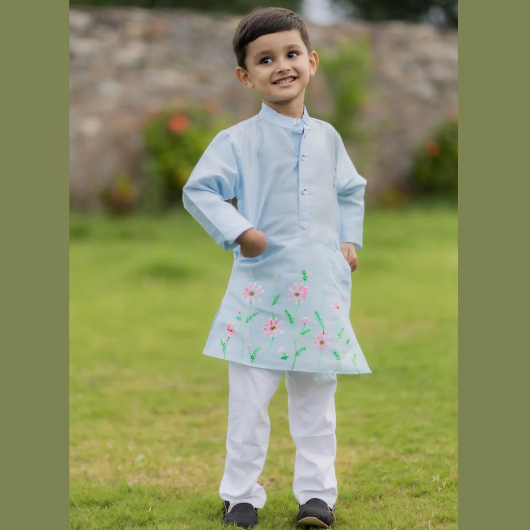 BAESD Boys 3 Piece Suit With Printed Kurta