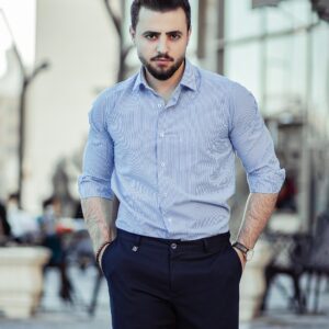 Hancock Men Sky Blue Slim Fit French Cuff Formal Shirt