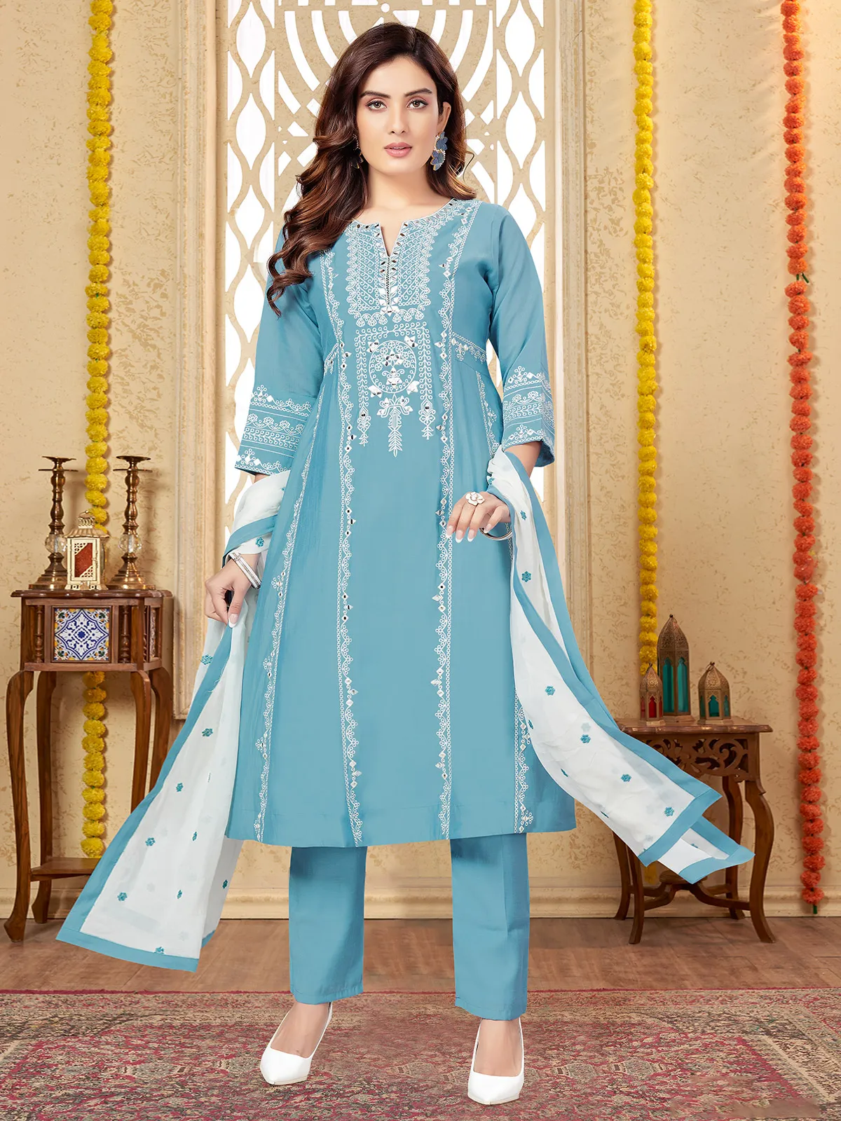 SHIFORY Embroidered Sky Straight kurta Pant with Dupatta